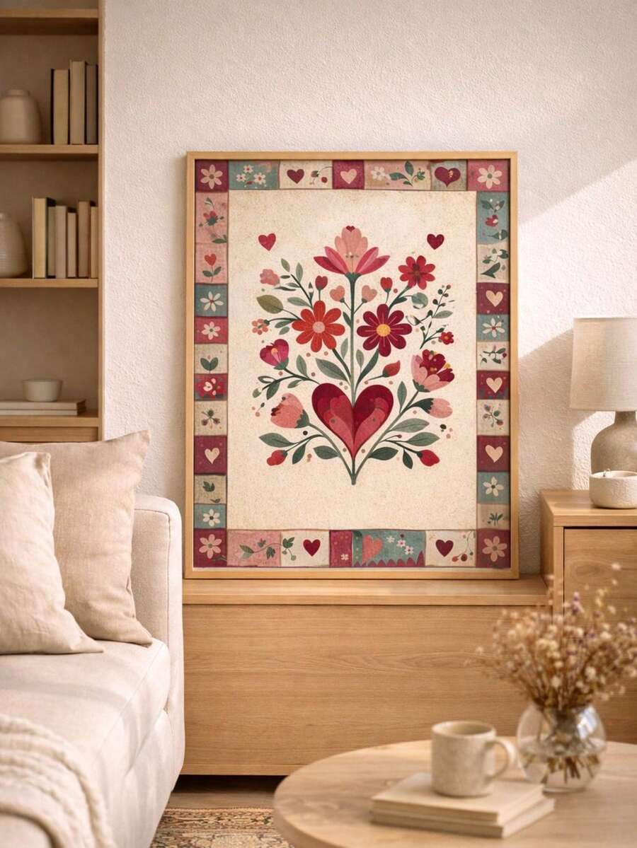 Heart Pattern Print - Cottagecore Botanical Illustration For Home Office Classroom Apartment Bedroom Dorm, Room Decor Bedroom, Prints For Wall, Posters, Vintage Decor, Party Decor & Best Gift Choice - Flowers - View 1