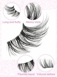 10 Pairs Semi-Transparent False Eyelashes With 3D Faux Mink Lashes, Natural & Soft For Daily Wear And Dates - màu đen - Xem 3