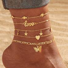 VKME 5 piezas Pulsera de tobillo con estrellas de cinco puntas, mariposas y AMOR de material de cumplimiento metálico - XH92821648 - Ver 9