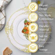 Nervure 700PCS Gold Plastic Plates - Gold Plastic Dinnerware Sets For 100 Guests - 200 Disposable Plates, 300 Silverware, 100 Cups, 100 Napkins For Wedding &Amp; Party - Vàng - Xem 6