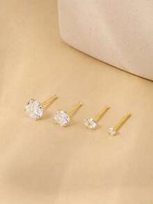 2 chiếc/1 chiếc khuyên mũi bạc 925 Sterling Silver đính đá Cubic Zirconia cổ điển (2-10mm) không gây dị ứng, bạc nguyên chất, phù hợp cho cả nam và nữ, khuyên mũi đá lớn, trang sức xỏ mũi đơn giản làm thủ công. - Vàng - Xem 3