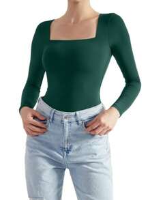 OMKAGI  Women's Long-Sleeved One-Piece Dress With A Sexy And Form-Fitting Triangle Thong Panty And One-Piece Top - 綠色 - 查看 6