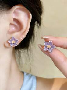 1 对蓝色花朵耳环，春夏新品，甜美优雅耳钉，设计独特，树脂装饰情人节、妈妈、母亲、母亲节、礼物 - 小花 - 查看 6