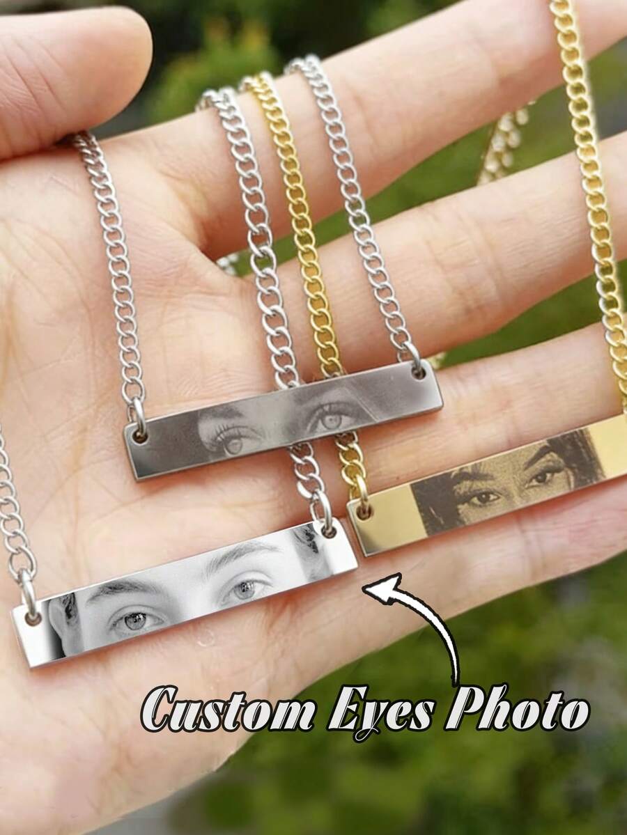 1pc Customized Photo Necklace, Men's Necklace, Stainless Steel Necklace, Personalized Memorial Gift, Men's Jewelry, Customized Necklace, Stainless Steel Jewelry, Best Friend Necklace, Men's Chain, Valentine's Day Gift, Anniversary Gift, Christmas Gift - Multicolor - View 1