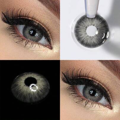  Leermoo New York III Gris Natural Fusión Vívida, 2 piezas/Caja 14.2mm Desechables Semestrales de Alta Elasticidad Material Hidratante Estilo Minimalista Patrón de Borde Desteñido Iris Modelado Realista Pupila Pequeña Borde Ultra Delgado Anti Fricción Cómodo de Larga Duración, Adecuado para Maquillaje, Fiestas, Discotecas, Cosplay, Uso Diario, Festivales, Reuniones, Moda Callejera