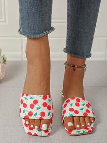 Cute Cherry Print Fabric Slippers, Women's Non-Slip Indoor Slippers, Breathable & Lightweight House Sandals - Multicolor - View 2