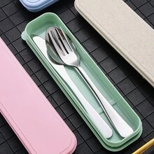 1个便携式餐具收纳盒，适用于叉子、勺子和筷子，学生旅行餐具整理盒，可重复使用的餐具礼品盒，旅行野餐餐具收纳容器，采用优质材料制成 - 彩色 - 查看 7