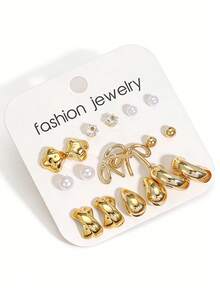 18件套时尚仿珍珠CCB蝴蝶结、心形、海星、水滴耳钉套装，适合女性日常、旅行、度假佩戴，可作为女友礼物，C形耳环套装，也是送给朋友、家人、母亲节的最佳礼物。 - 彩色 - 查看 14