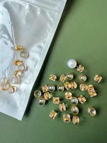 Approx. 10pcs Transparent Plastic Non-Slip Stainless Steel Hoop Earring Plugs With Gold Rim, Suitable For Daily Wear - Gold - View 6