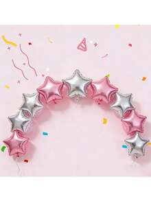 9pcs Set Including 4 Pink & 3 Silver Star Foil Balloons, 1 Roll Of Ribbon, Suitable For Birthday Party, Christmas And Various Festivals - View 5