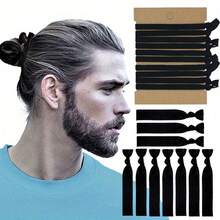 Set Of 10 Black Easy Sports Hair Bands, Designed For Men, Featuring A Non-Slip Ponytail Style,Summer,Hair Accessories - Multicolor - View 2
