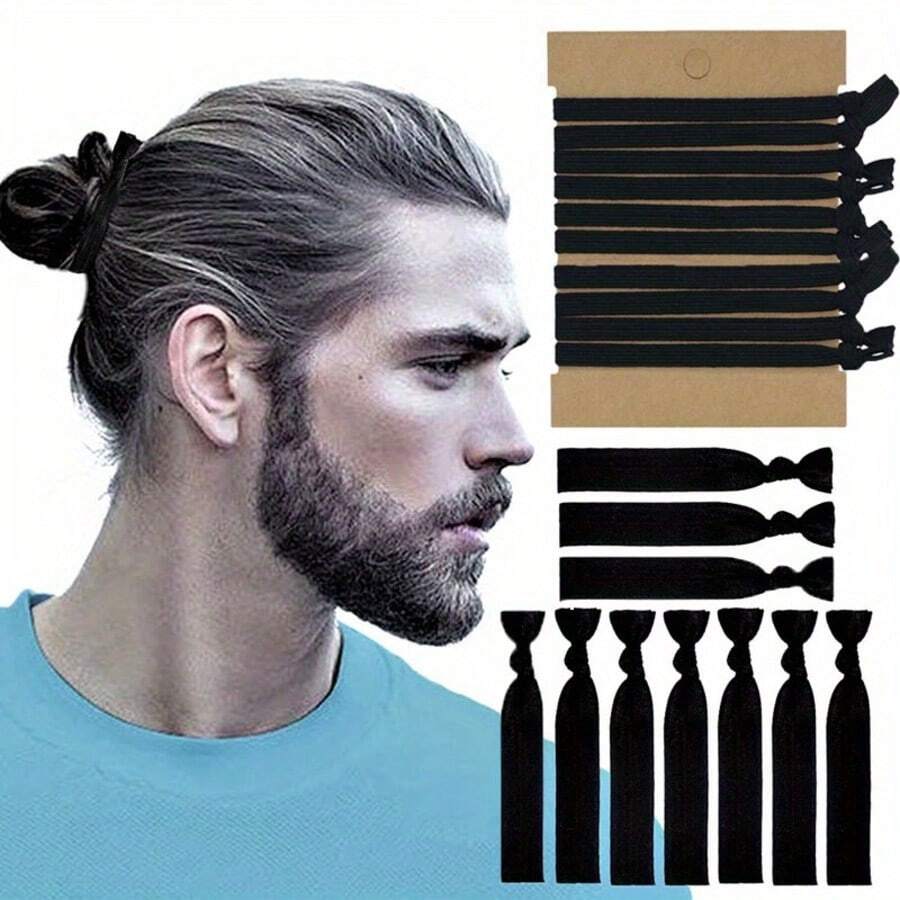 Set Of 10 Black Easy Sports Hair Bands, Designed For Men, Featuring A Non-Slip Ponytail Style,Summer,Hair Accessories