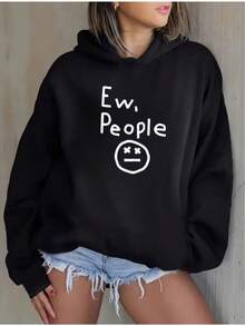 Women's Hoodie - Holiday Party Outfit - Soft Everyday Fall Tops - Machine Washable Casual Pullover Sweatshirt Women's Printed Hooded Sweatshirt - 黑色 - 查看 7