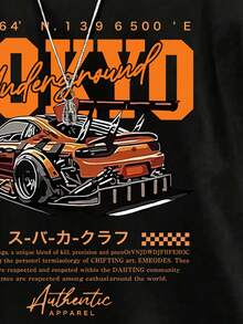 Conjunto informal para niño pequeño: Camiseta de manga corta con cuello redondo con estampado de letras y autos de carreras, y pantalones cortos - Negro - Ver 4