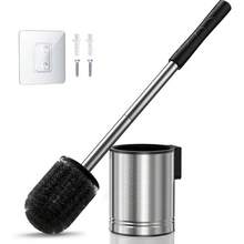 Compact Space-Saving Toilet Brush Set With Hidden Holder For Small Bathrooms Apartments RVs Bathroom Cleaning Accessories Rustproof Toilet Scrubber Silver - 1 - View 1