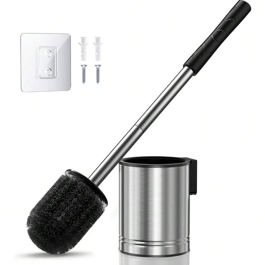 Compact Space-Saving Toilet Brush Set With Hidden Holder For Small Bathrooms Apartments RVs Bathroom Cleaning Accessories Rustproof Toilet Scrubber Silver - 1 - View 1
