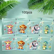 100pcs 4-Color Assorted Animal Theme Self-Sealing Bags, Transparent PP Resealable Gift Bags With Giraffe, Zebra, Elephant And Bee Designs, Suitable For Birthday, Party Favors And Craft Miniature Gift Bags - View 7