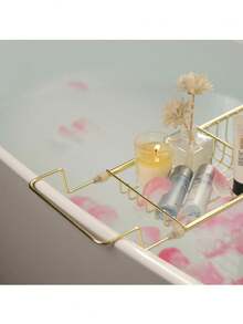 1个可调节金属浴缸托盘 - 可伸缩金属浴室收纳架 - A - 查看 6