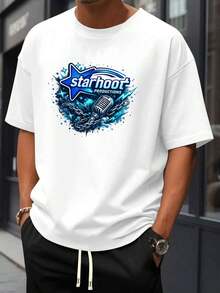T-Shirt Casual Da Uomo Con Stampa Grafica A Stella, In Morbido Cotone, Vestibilità Comoda, Stile Street Hip-Hop, Design Grafico - White - View 1