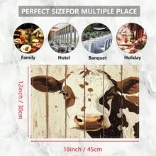 Bộ 4/6/8 chiếc, khăn trải bàn họa tiết bò sữa, trang trí tiệc, khăn trải bàn bằng vải lanh, đế lót ly in hình có thể giặt được, tấm bảo vệ bề mặt, vật trang trí lý tưởng cho nhà bếp trong dịp lễ và các buổi họp mặt gia đình. - Nhiều màu - Xem 9