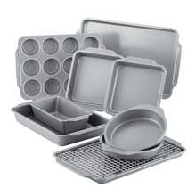 Nonstick Steel Bakeware Set with Cooling Rack Baking Pan and Cookie Sheet Set with Nonstick Bread Pan and Cooling Grid 10-Piece Set Gray - Gris - Ver 8