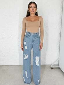 Kit 1, 3 Bodysuits, Women's Shaping Bodysuit, Second Skin Style, Square Neckline, Long Sleeves, Basic, High Fashion, Versatile, Elegant, Blogger Style - 米色 - 查看 2