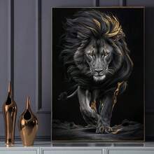 1pc, Frameless Canvas Art, Majestic Lion With Golden Mane, Modern Abstract Wall Decor For Living Room And Bedroom, Lion Wall Decor - 111 - View 1