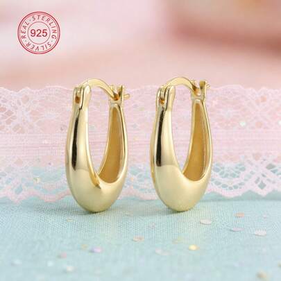 Artepollo 1 Đôi bông tai bạc 925 không gây dị ứng, hình chữ U, kiểu dáng trơn, đóng hộp quà tặng, tối giản và thời trang, dành cho nữ, quà sinh nhật cho bạn bè.