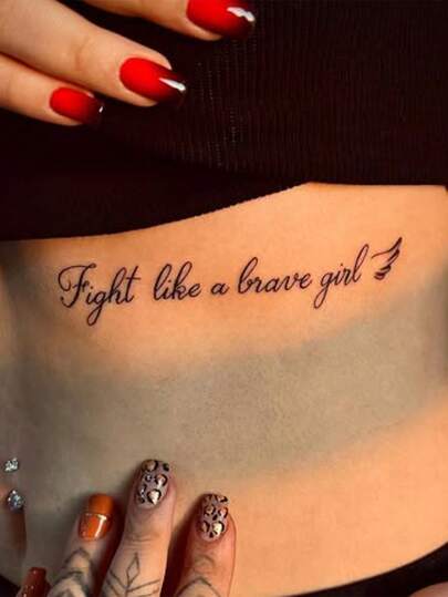 1 pièce Tatouage temporaire floral à l'aquarelle avec calligraphie anglaise à la mode, convient pour tous, style élégant Ins, dure 2-3 jours