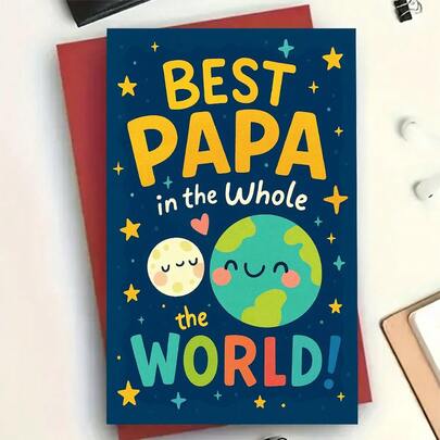بطاقة تهنئة لأفضل أب في العالم، الخيار المثالي لعيد الأب أو المناسبات الخاصة الأخرى، بتصميم ممتع وملون، هدية مثالية للأب - بطاقة تهنئة بغلاف.