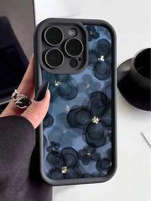 1个酒红色渐变红色花朵图案全包覆式TPU防震手机壳，兼容苹果17、16、15、14、13、12、11 Pro Max系列，防水防摔防刮。 - 黑色 - 查看 2