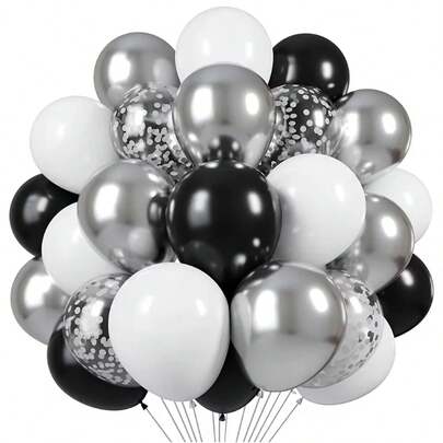 60pcs 12 Inch Black Silver Balloons With Silver Confetti Balloons Set, Metallic Balloon Kit For Birthday, Graduation, Wedding, Baby Shower, Anniversary, Bachelorette & Theme Party Decorations