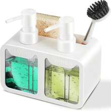 Kitchen Sink Dishwashing Liquid Refillable Bottle Set With Sponge And Brush Holder, Anti-Slip Anti-Rust, White Soap Dispenser Suitable For Kitchen And Bathroom - Multicolor - View 10