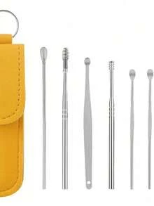 1PC Professional Ear Cleaning Kit 6 Tools Included Coil Spoon Design  Ear Wax Removal System Home Use Personal Care Essential Durable Construction Easy Sterilize For Daily Hygiene Present For Mother Daughter Practical Healthcare - 黃色 - 查看 9