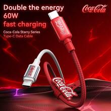 Coca-Cola Cable USB C a C de la serie Starry C16 de , [1m/3.3ft] Cable trenzado de nailon para carga rápida, transferencia de datos a 480Mbps, línea de carga tipo C a tipo C - Rojo y blanco - Ver 2