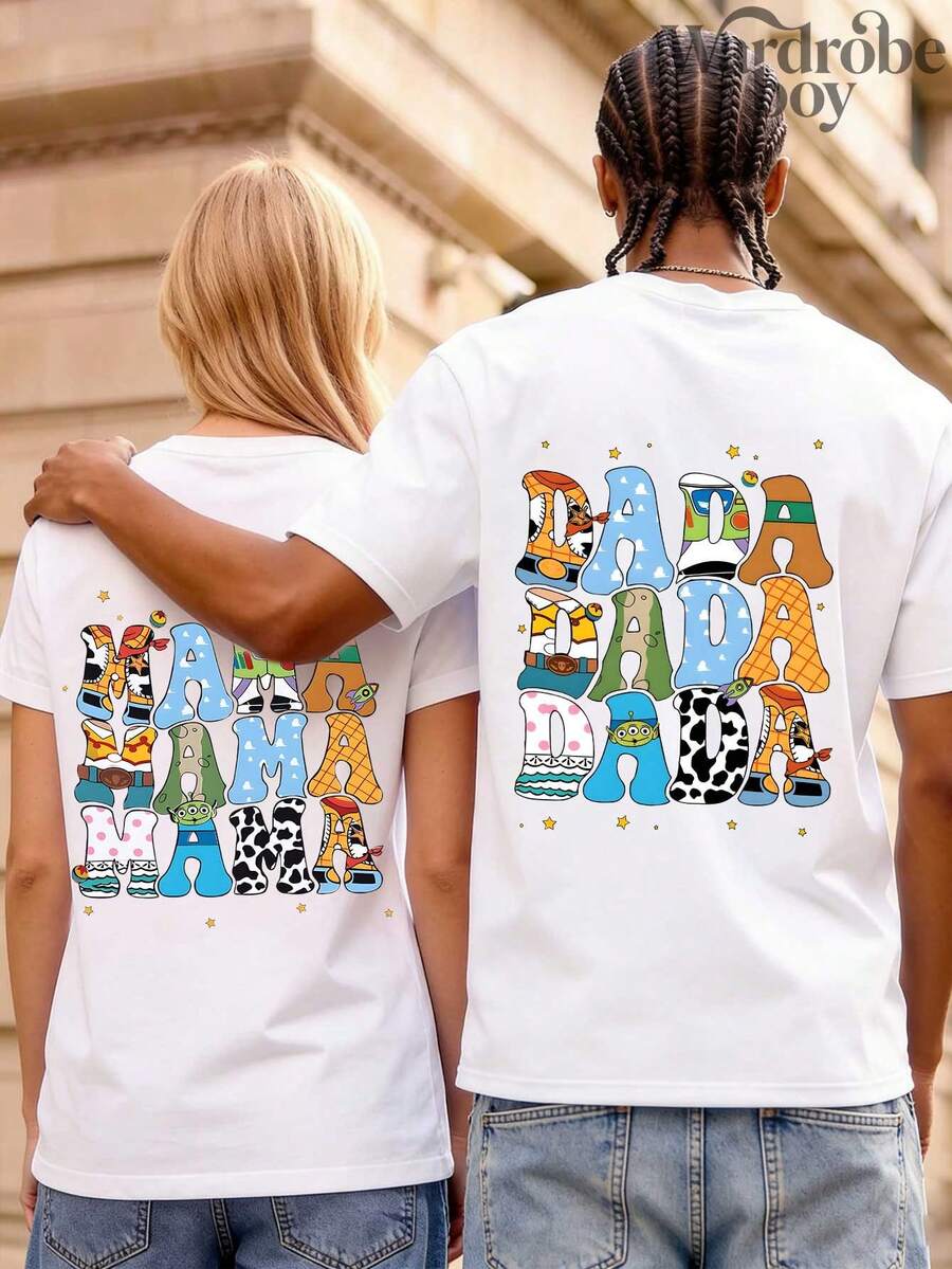 Disney 1PC Authorized Short Sleeved Printed T-Shirt, Cartoon Pattern Short Sleeved Couple Printed T-Shirt, Very Suitable For Family Travel And Vacation. This Is A New 2026 Short Sleeved T-Shirt, An Ideal Choice For Mother's Day, Suitable For Both Men And Women. Made Of High-Quality Pure Cotton, Comfortable And Breathable All Year Round. Exquisite Design Is The Preferred Gift - 白人 - 查看 1