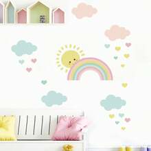 BRUP 1/2 张/套卡通爱心雨云墙贴，快乐的太阳彩虹和蓝色云朵，上面有笑脸，充满童趣的婴儿房或教室装饰，可移除即贴，梦幻天空主题艺术 - 彩色 - 查看 7