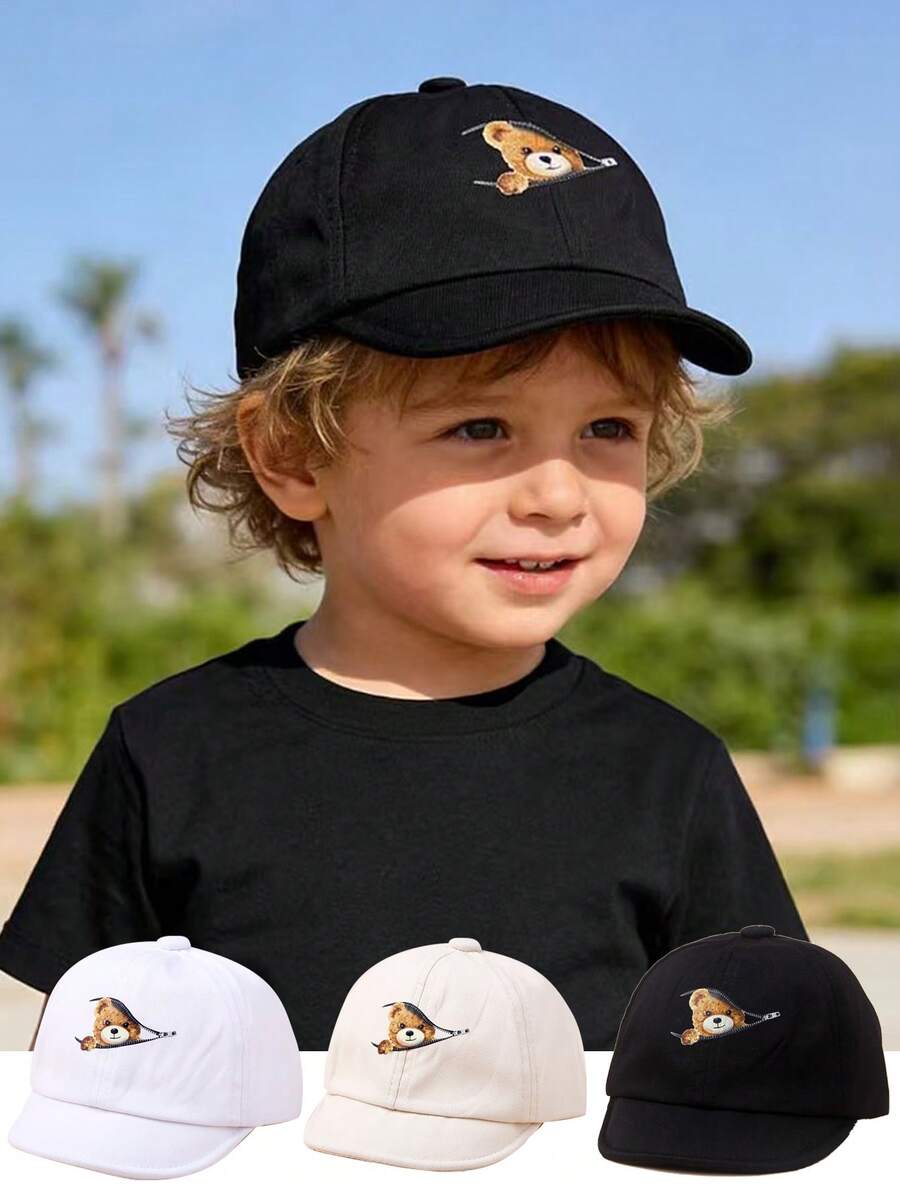 1pc Unisex Toddler/Baby Bear Print Soft Brim Baseball Cap, Cartoon Bear Children's Hat For Spring, Summer, Autumn - Bear - View 1