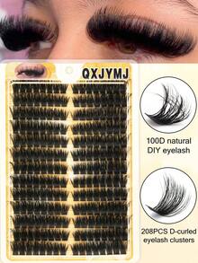 208 Pieces Of Black Segmented False Eyelashes, D-Shaped Curly Cat-Eye Lashes, Imitation Mink Lashes, Segmented Lengthened Lashes, Natural Fluffy Makeup Effect, Eyelash Clusters, Segmented Lashes, False Eyelashes. - D - 查看 2
