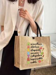 Túi vải canvas in chữ MAESTRA, họa tiết sáng tạo chủ đề giáo viên, quà tặng đa năng nhân Ngày Nhà giáo, túi mua sắm bằng vải lanh nhẹ, có thể dùng làm túi du lịch đi biển xách tay kèm ngăn đựng mỹ phẩm, túi mua sắm du lịch dung tích lớn phù hợp cho y tá, bác sĩ, giáo viên, phù hợp cho phái nữ, giáo viên, mẹ, bạn bè, ký túc xá, quà tặng Ngày của Mẹ, quà tốt nghiệp, quà du lịch, quà Phục sinh, quà tựu trường. - Nhiều màu - Xem 4