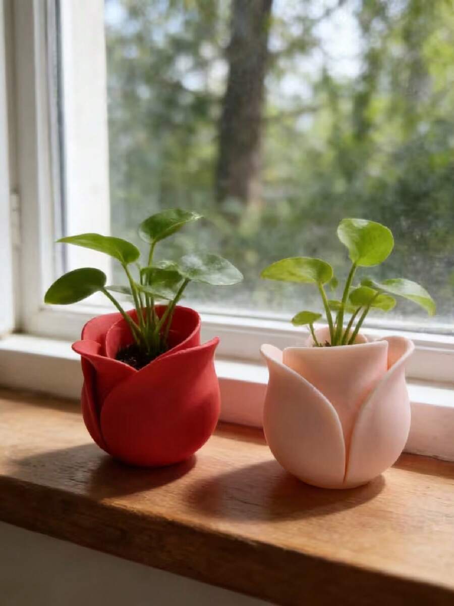 Mini Rose Flower Pot, 3D Printed Plastic Material, Suitable For Retro Desktop And Balcony Decor, Suitable For Balcony Decor, All-Season Daily Gardening Succulent Planter, Balcony Decor, Suitable For Retro Desktop, Balcony, Seasonal Succulents