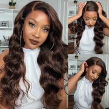200% Density Body Wave 5*5 13*4 Lace Frontal Wigs - 34 Inch #4 Chocolate Brown Color Pre Cutting Pre Bleached Pre-Plucked Brazilian Virgin Middle Part Wigs - Put On And Go Pre Cutting Ear To Ear No Glue Needed HD Transparent Lace Front Wigs - Body Wave Wigs Frontal Glueless Wigs - Blended Human Hair Wigs Glueless Weaves Wigs For Women Daily Use Blended Hair - Brown - View 8