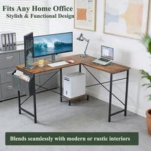 L-Shaped Corner Home Office Computer Desk, Gaming Desk With CPU Stand Shelf And Hanging Storage Pocket, Student Study Writing Table, Sturdy Metal Frame, 43.3" D X 50" W, Rustic Brown - Rustic Brown - View 8