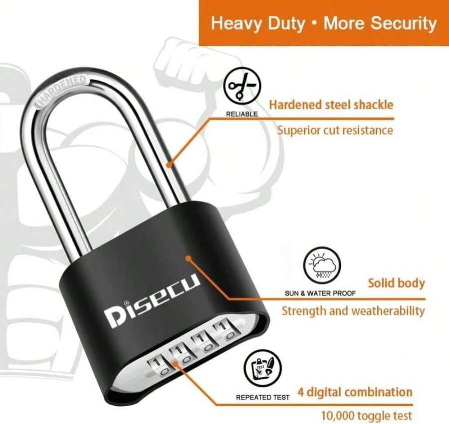 1 Pack Disecu Heavy Duty 4 Digit Combination Lock, 2.5 Inch Long Shackle Outdoor Waterproof Padlock For School Gym Locker, Storage Unit, Fence, Gate, Toolbox (Black) - ColorA - View 1