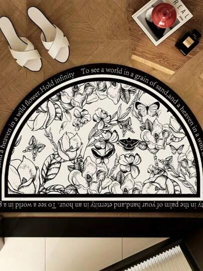 1pc Vintage Floral Semi-Circle Floor Mat, Diatomite Mud Mat, Indoor Doormat, Bathroom Mat, Kitchen Mat, Absorbent Quick-Dry, Room Decor, Anti-Slip Durable, Trimmable, Easy Clean, Washable Carpet, Home Decor, Floor Decoration & Protection
