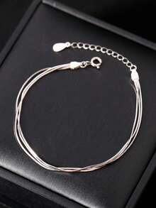 1件S925纯银三层蛇骨手链，简约性感多层链条设计，适合女性日常及节日佩戴，小巧百搭的饰品，节日庆典的完美礼物 - 三層 - 查看 9