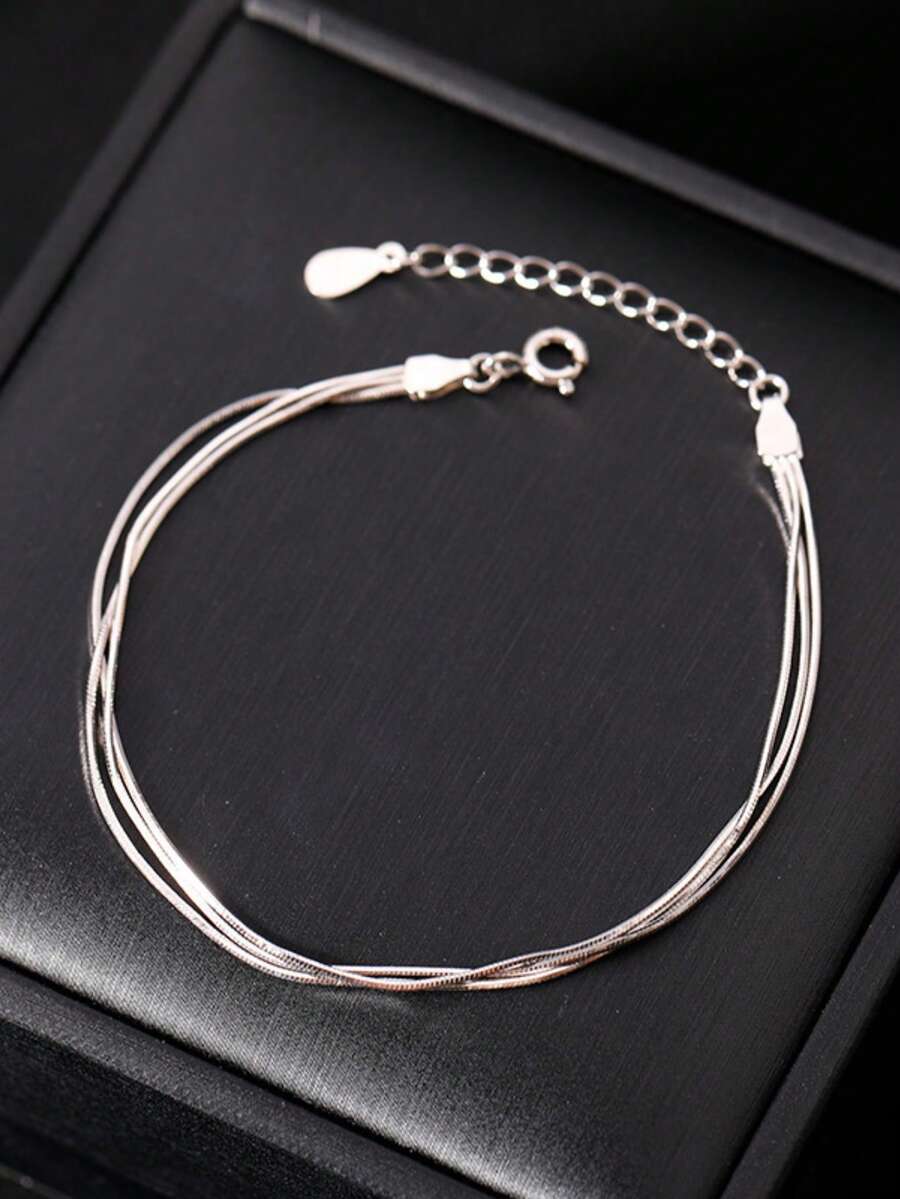 1pc S925 Sterling Silver 3-Layer Snake Bone Bracelet, Minimalist Sexy Multi-Layer Chain Design, Suitable For Women's Daily And Holiday Wear, Niche Versatile Jewelry, Perfect Gift For Holiday Celebration