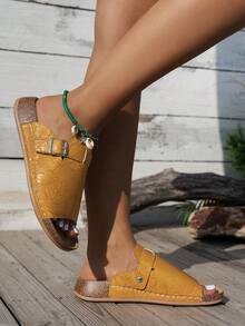Thick Bottom Cork Slide Sandals Breathable Adjustable Buckle Non‑Slip Wear-Resistant Indoor Outdoor Slippers - Yellow - View 3