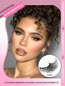 9 Pairs Half-Cut False Eyelashes, Cat Eye Style Short Soft 3D Mink Hair Effect False Lashes, Natural Makeup Look, Strip Eyelashes - Black - View 4