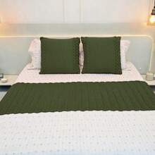 Knitted Blanket Set For Sofa Bed (Double, Queen, King Size) - Cozy Home Decor + 2 Cushion Covers - Màu xanh Ô liu - Xem 5